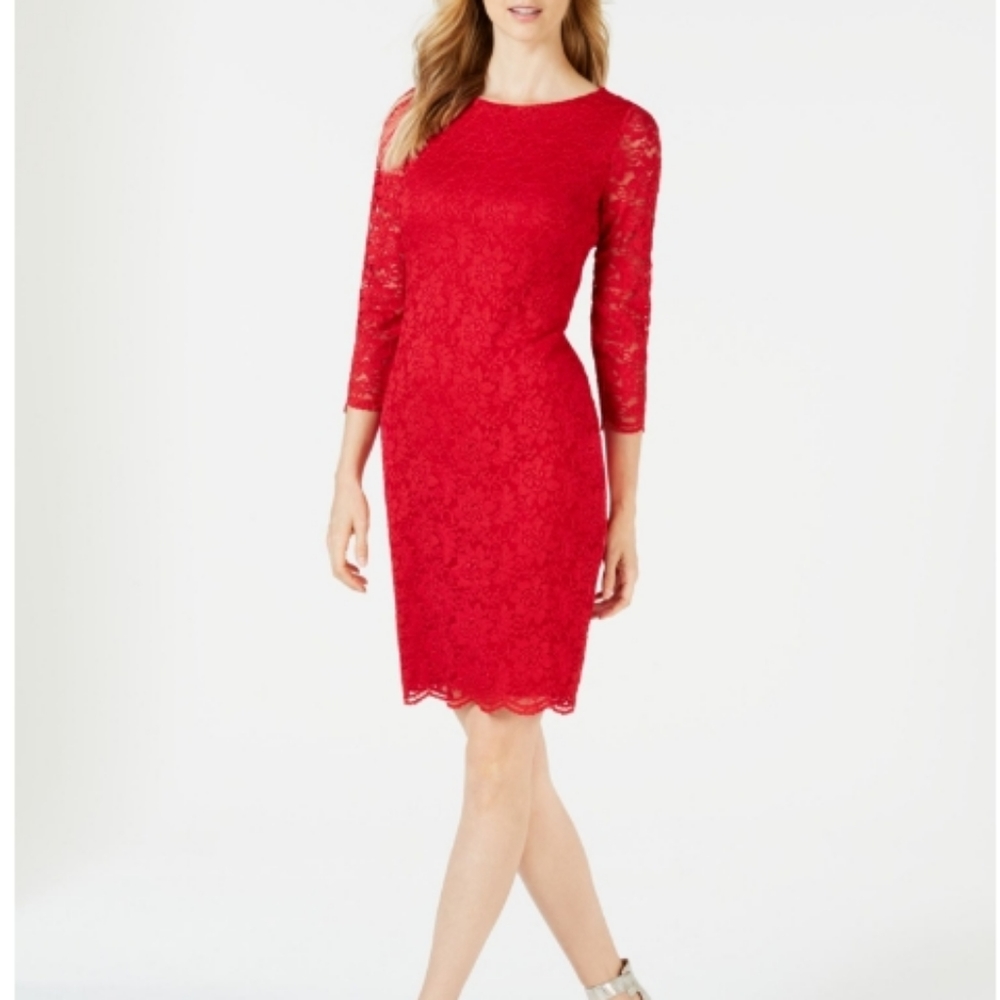 CALVIN KLEIN Red Lace Cocktail Dress